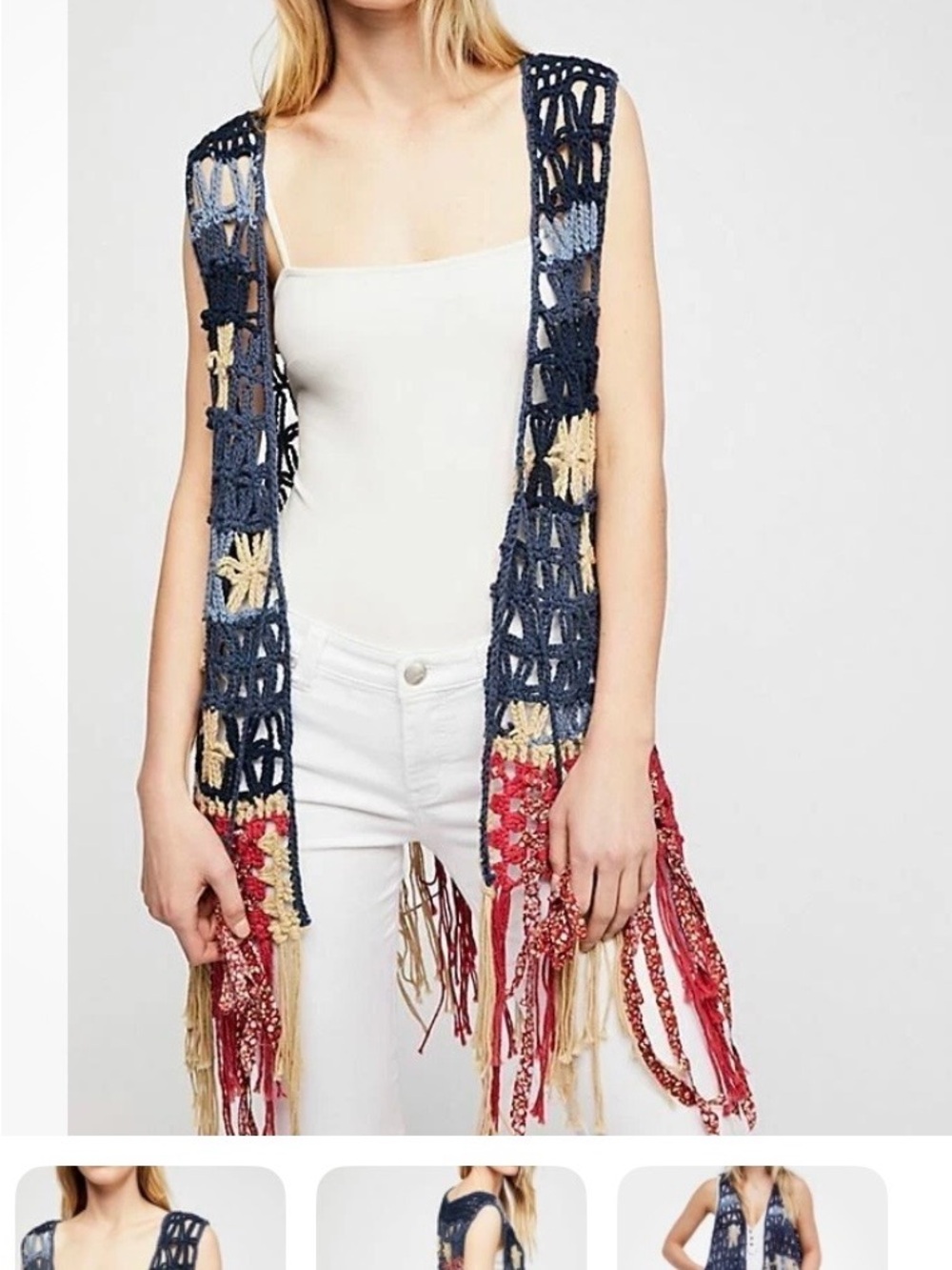 Free People American 🇺🇸 Dreaming Festival Boho Vest Blue Red Size ML - Picture 4 of 9